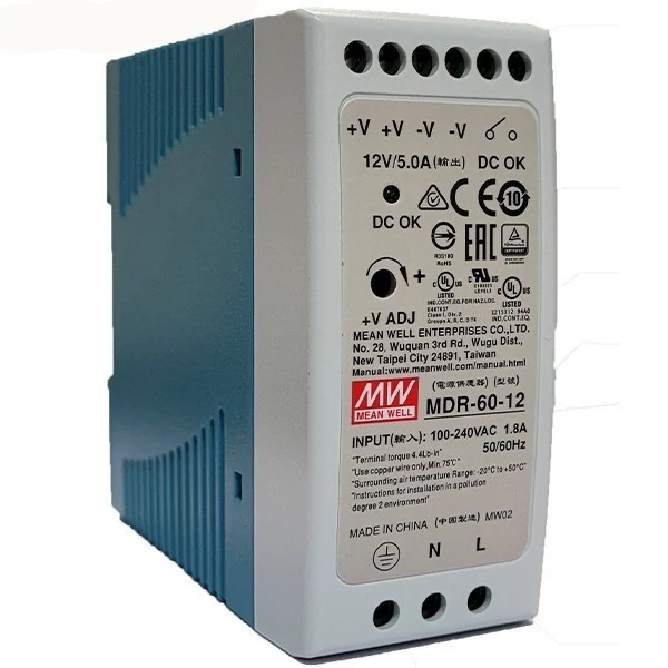 منبع تغذیه ریلی تک فاز 12 ولت 5 آمپر مینول MEAN WELL مدل MDR-60-12